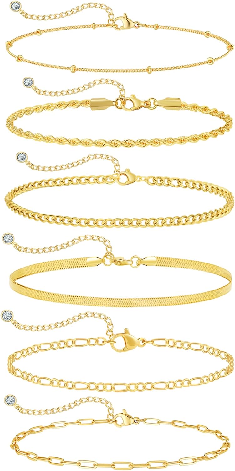 Rotnso Anklets for Women 14K Gold Silver Plated Ankle Bracelets Trendy Waterproof Boho Anklets Set Adjustable Dainty Cute Diamond Beaded Heart Non Tarnish Summer Beach Jewelry Gift - Image 1